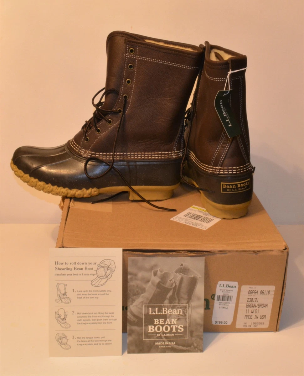 NWT 199 L.L.Bean 10 Shearing Bean Brown Duck boots Women size 11W item 230121