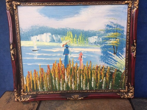 Framed OIL PAINTING Martha's Vineyard Cape Cod Sunset Lake Woman Girl Boat ❤️J8 - 第 4/9 張圖片