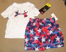 New Under Armour 18 months 2 pc short sleeve shirt shorts set outfit red blue