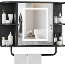 Bathroom Wall Cabinet with Mirror, Mirrored Medicine Cabinet with LED Light