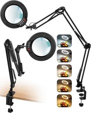 12X Magnifying Glass with Light and Clamp, LED Desk Lamp, Adjustable Swing Arm