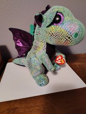 9" Ty Beanie Boo Cinder Dragon Green and Purple Plush Stuffie new w/tags