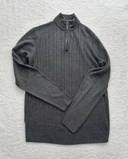 Mens Gray Quarter Zip Sweater Size Medium Ribbed Soft Pullover Streetwear Basic