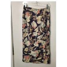 Vintage Chaus 100 Silk Blue Faux Wrap Tropical Midi Skirt Sz 4 Lined Zip Floral