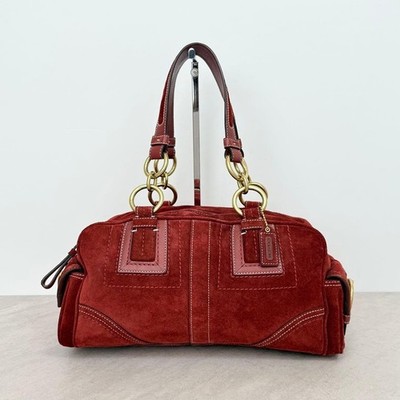COACH Mia Soho Suede Leather Satchel Bag Mini Boston Red Vintage