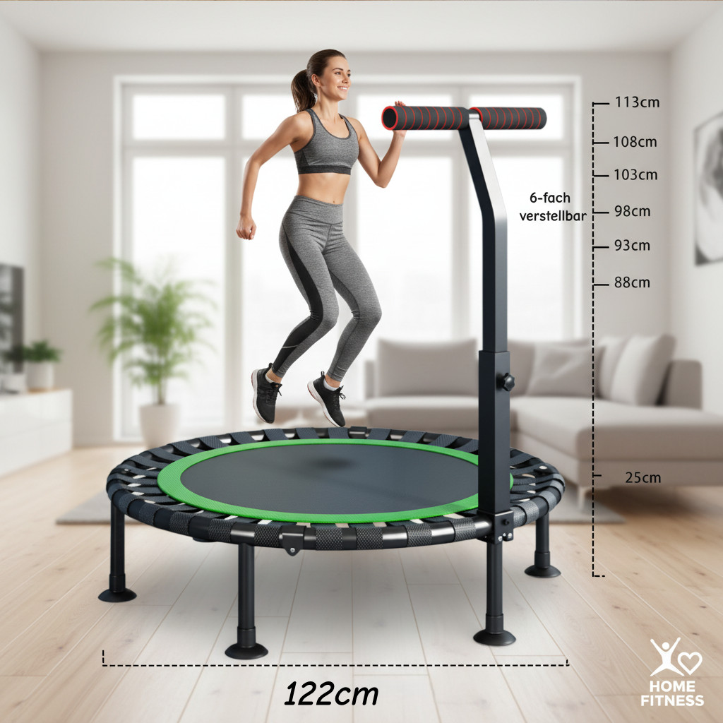 Fitness Trampolin für zuhause mit Haltestange Faltbares Trainingstrampolin 300KG