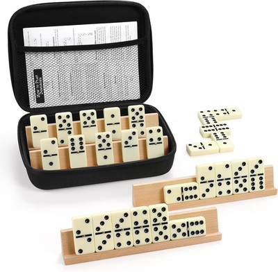 Jumbo Double 6 Dominoes Set with Racks and Portable Case for Family Fun