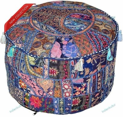 Indian Floral Ottoman Pouf Cover Handmade Living Room Decor Foot Stool