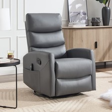 Massage Recliner Chair with Rocker, Swivel, Lumbar Heat, Grey