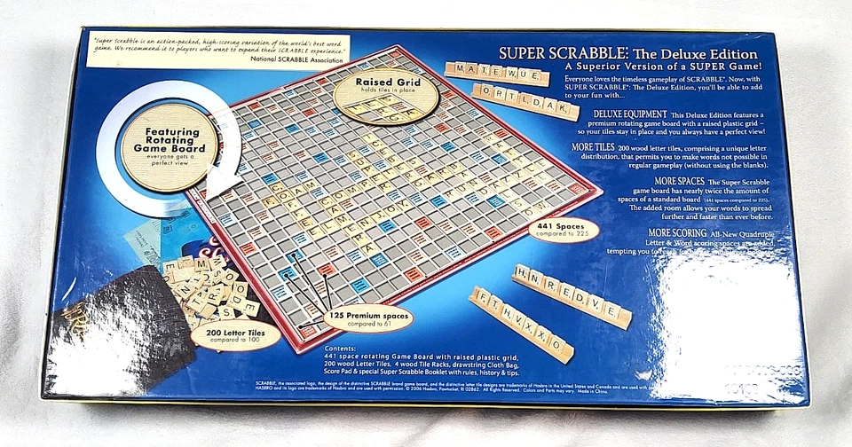 Super Scrabble DELUXE Edition – Rotating Raised Grid Board – 200 Tiles COMPLETE - Image 3 of 4