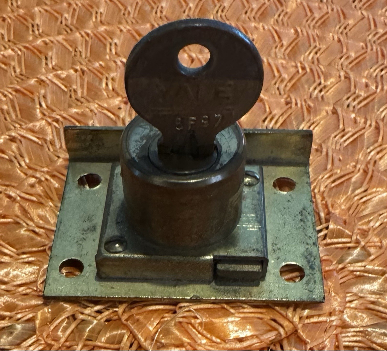 Vintage Square Yale Brass Lock+Key for Cabinet/ Drawer/Cylinder