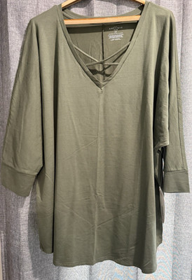 Boutique Plus 2X Modal Soft Green V-neck w/Criss Cross Strap Neck 3/4 Sleeve NWT