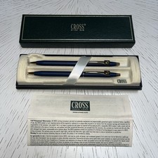 Cross Century Pen And Pencil Set Blue Matte Gold Trim Logo Rare
