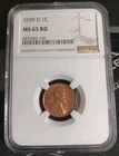 1939-D NGC MS65 RD RED 1C Lincoln Wheat Cent