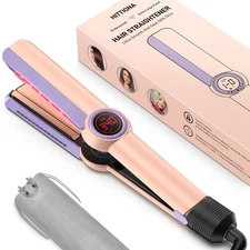Ionic Flat Iron Hair Straightener - 1.3 Inch Ceramic Plate with Infrared Pink 