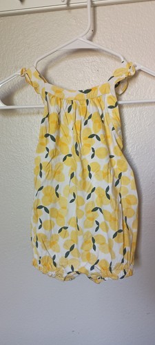 Tea Collection Girls 18-24M Lemon Fruit Romper Cotton Sleeveless Ruffle Snap