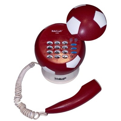 TeleCraft 120 Soccer Ball Corded Desk Telephone Red White Vintage Novelty Phone