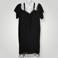 BloomChic Black Fringe Lace Off the Shoulder  Women's Sheath Dress Sexy Goth
