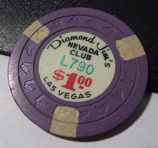 DIAMOND JIM'S NEVADA CLUB CASINO $1 (L790) gaming poker chip Las Vegas NV