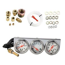 Triple Gauge Kit, 3 in 1 Car Oil Volt Water Gauge, Chrome Housing, White Face,