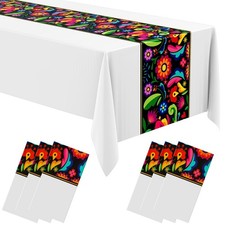 Oudain 6 Pcs Fiesta Tablecloth 108 x 54 Inch Plastic Tablecover Mexican Water...
