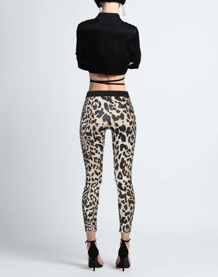 RRP€234 PACO RABANNE Leggings Size XS Beige Stretch Leopard-Print - Image 2 of 4
