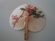 VECCHIO VENTAGLIO IN LEGNO E CARTA STILE GIAPPONESE VINTAGE ANNI '60 NUOVO