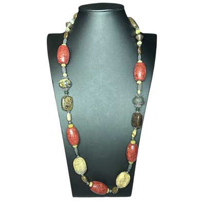 BARSE Sterling Silver 925 Heavy Stones Necklace 29  + 3  Red Brown Jasper Chunky