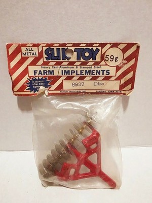 TRACTOR Slik-toy Rare 50s #9910 Farm Implements Die Cast Set Red Disk Plow Harro