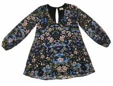 Show Me Your Mumu Donnie Dress M Black Rose Floral Trapeze Boho Long Sleeve
