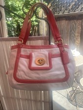 Vintage Coach Cricket White Leather Shoulder Bag Pink Trim Zipper 13601