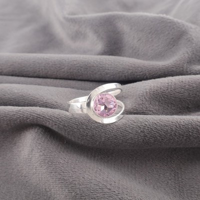 925 Sterling Silver Round Morganite Sister Boho Band Unique Party Wear Fine Ring
