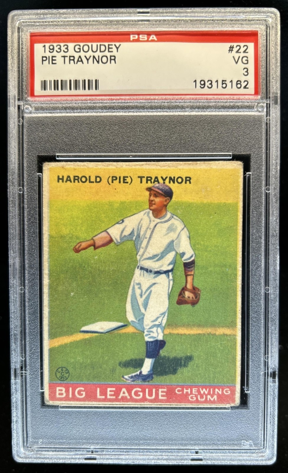 1933 Goudey R319 Harold "Pie" Traynor Rookie RC #22 Pirates PSA 3 view 1
