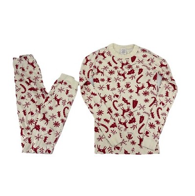 Hanna Anderson Size 12 Unisex Kids Long John Pajama Scandi Cane 2pc  S021