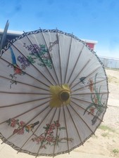 Vintage Chinese Parasol/Umbrella, Hand Painted Oil-Paper Bamboo