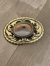 Vintage Brass Belt Buckle Jasper Stone 3