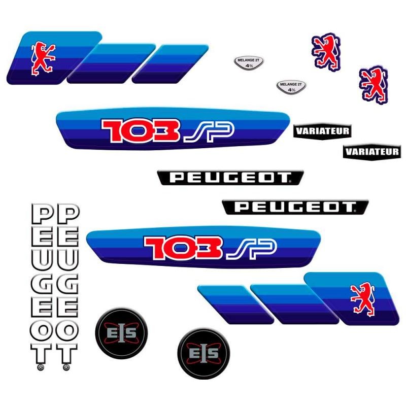 Autocollants Peugeot 103 SP bleu et rouge résistants à l'essence pour relooker votre réservoir