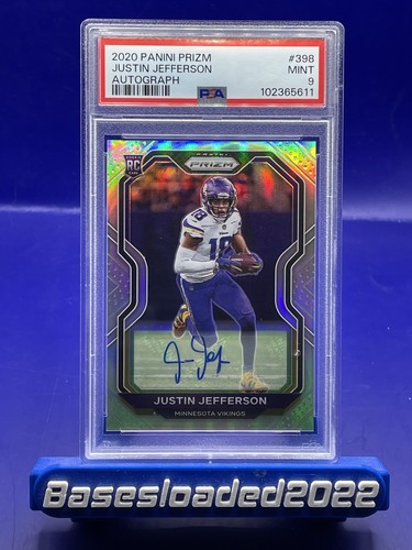2020 Panini Prizm Rookie Justin Jefferson #398 Silver Prizm Autographs PSA 9 RC