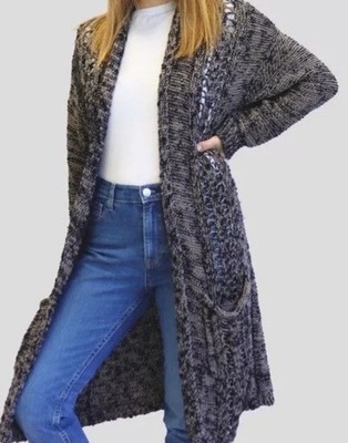 Anthropologie Akemi + Kin Longline Cardigan Marl Navy Brown Size L