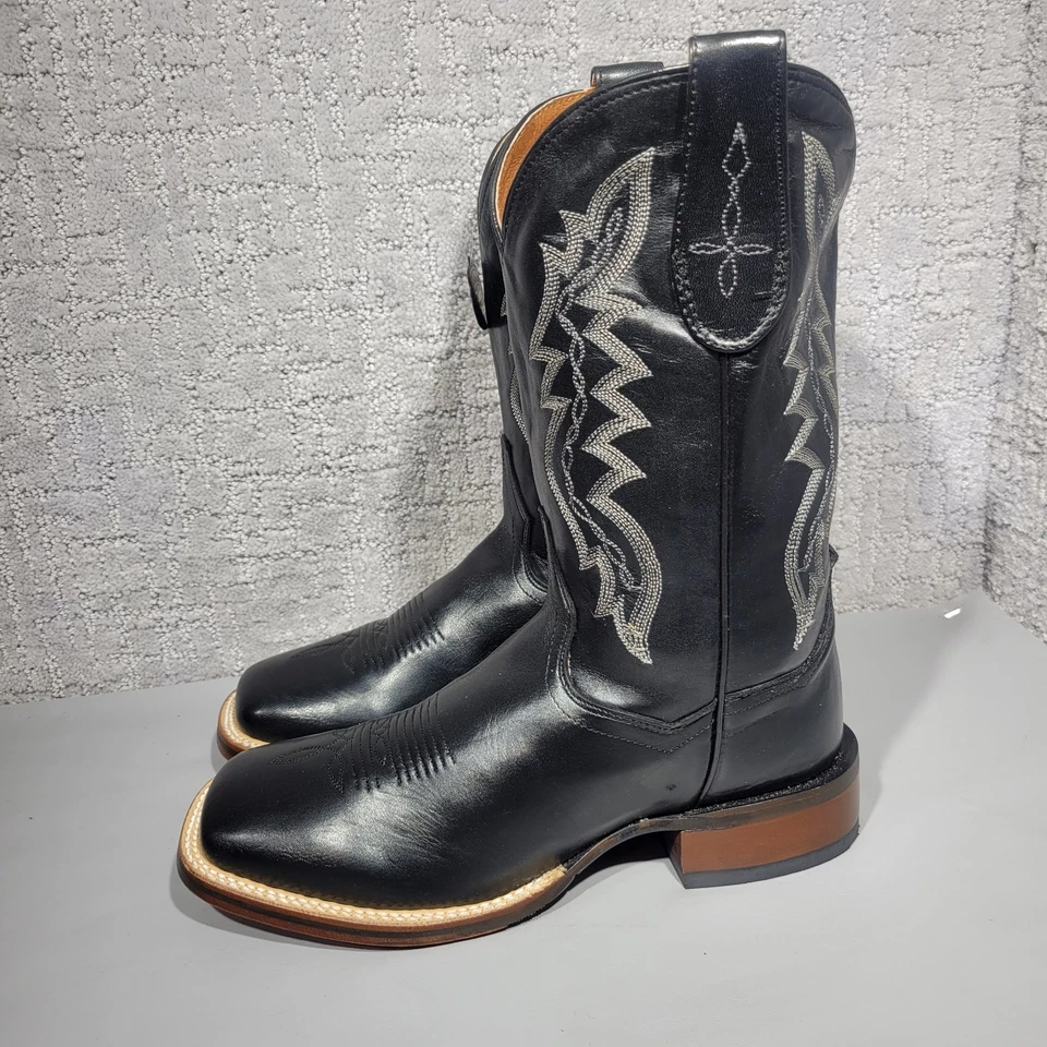 Botas Dan Post Boerne Para Hombre Talla US 7D Cuero Negro Bordado Puntera Cuadrada. Foto 3 de 4
