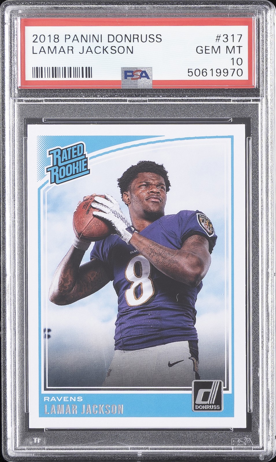 2018 PANINI DONRUSS #317 LAMAR JACKSON ROOKIE RC PSA 10