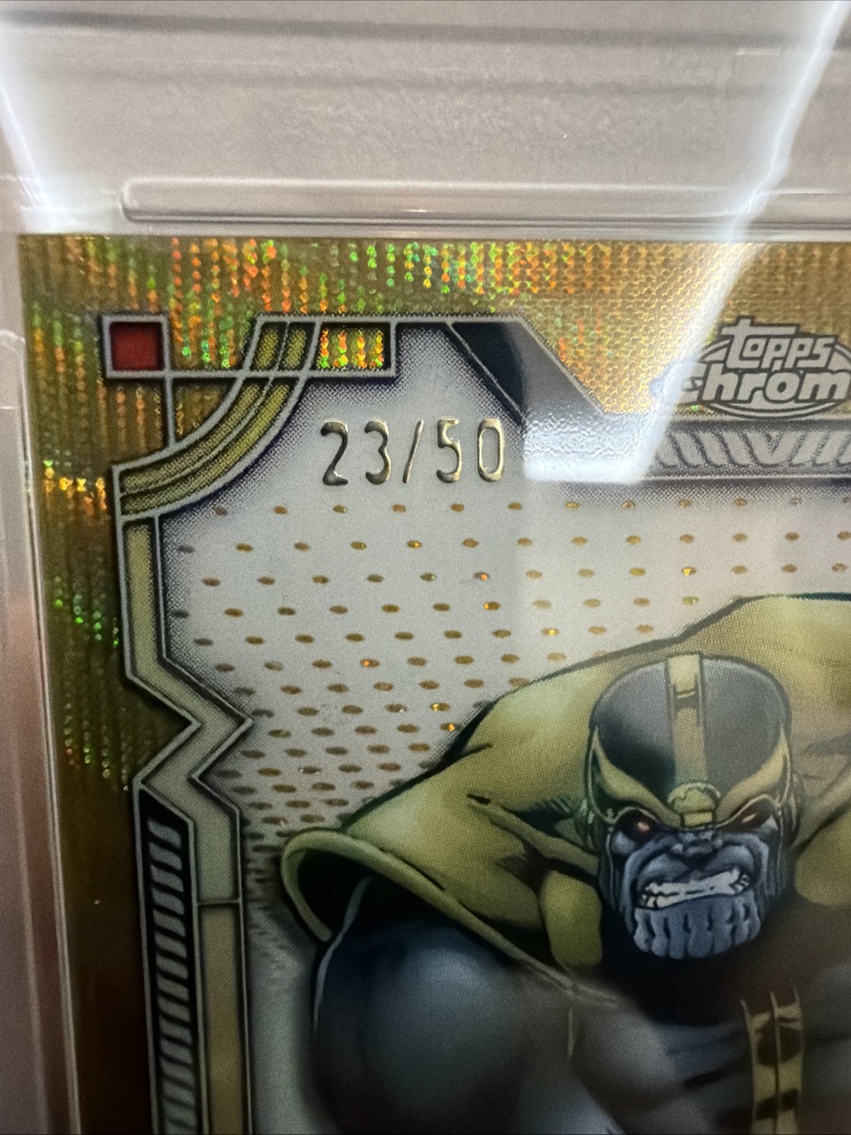 2024 Topps Chrome Marvel THANOS Auto Gold Wave /50 (PSA 10) #MI5 view 2