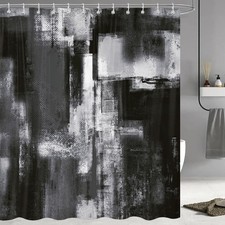 Black Grey Abstract Shower Curtain Modern Art Painting Waterproof 72x72 In