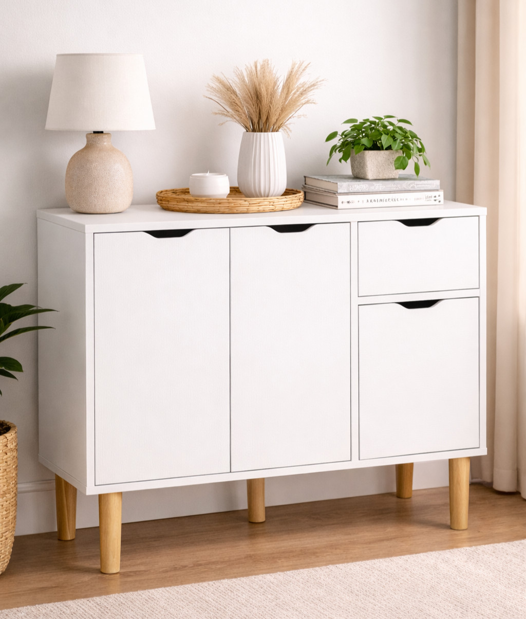 Sideboard Cabinet Three Door Drawer Storage Unit Cupboard Organiser Wooden Solid