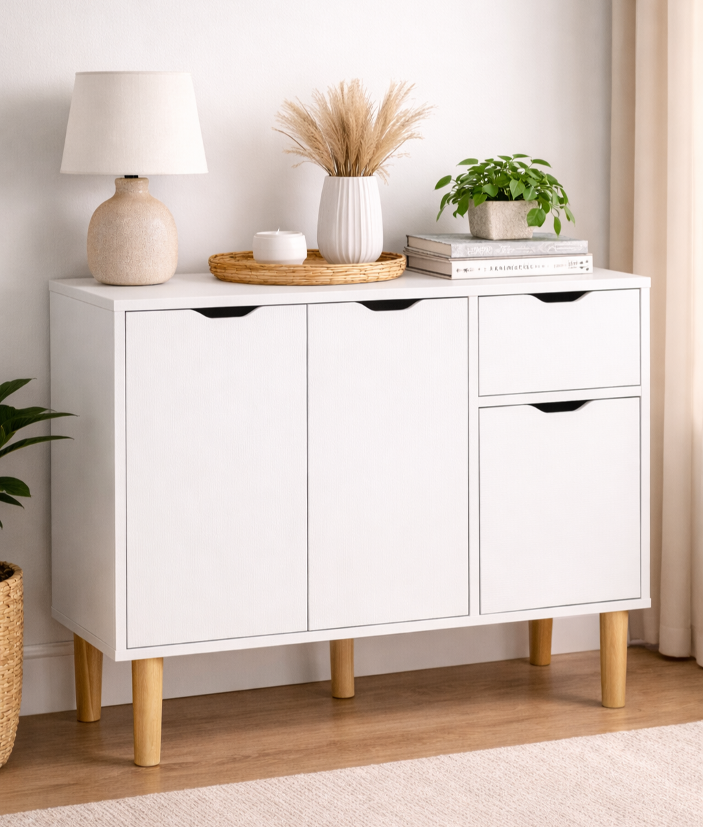 Sideboard Cabinet Three Door Drawer Storage Unit Cupboard Organiser Wooden Solid