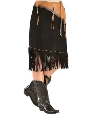 Kobler Leather Women's Leather and Fringe Sioux Suede Skirt - SIOUX