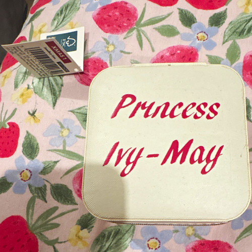 Personalised Pink Square Faux Leather Lined Zip Jewellery Box, Princess Theme