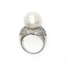 South Sea Pearl 15MM & Diamond Pave 14K White Gold Solitaire Ring