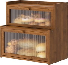 Double Layer Bamboo Bread Box for Kitchen Counter,Bread Holder,Countertop Bre