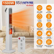 120° Oscillating Tower Space Heater 3D Realistic Flame Effect Fireplace Heater